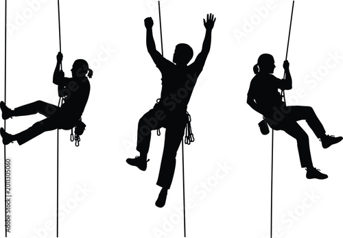 Foto Professional Rock Climbing Silhouette Set Featuring Mountaineers Rappelling and