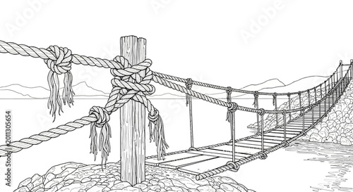 Bild auf Leinwand Rope Bridge Suspension Structure.