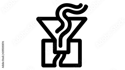 Precise flat icon showing a sinuous wave filtered through a funnel and deposited into a storage container, symbolizing data ingestion pipelines, content aggregation, and business intelligence