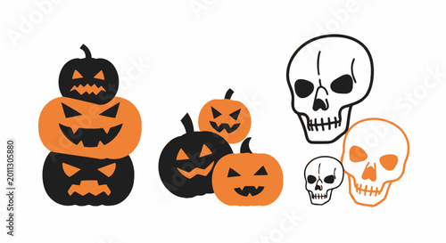 Bilde på lerret Halloween pumpkin skull decorations icons set.