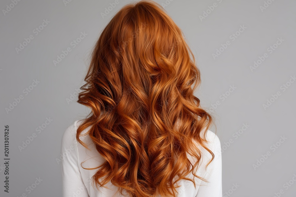 Fototapeta premium Long Curly Red Hair Back View