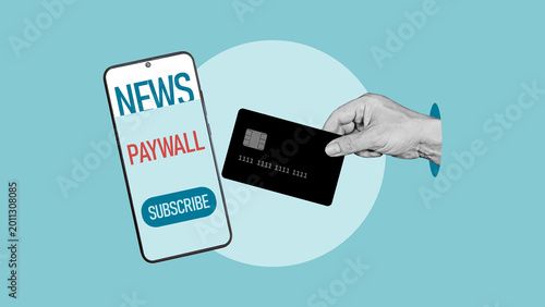 Foto Paywall concept, restricted online content access, subscription based media mode