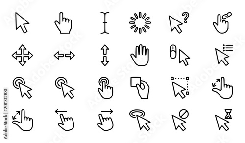 Foto Click cursor line icon set with mouse pointer hand click and UI interaction symb