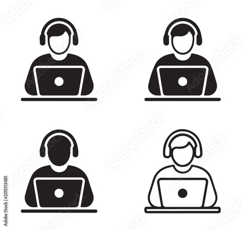 Obraz na plátně User avatar icons wearing headphones and using laptops for online work or gaming activity
