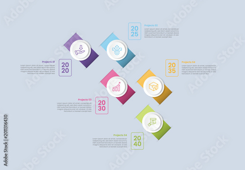 Foto zigzag vertical timeline infographic with glossy gradient style with rectangle s
