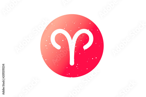 Konstfotografi Aries circle icon on a red and light pink gradient background.