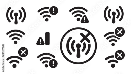 Foto Communication signal error and notification icons set for web interface and mobile app design