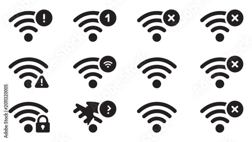Cuadro en lienzo Set of wifi signal status icons, wireless network connection with warning and error symbols
