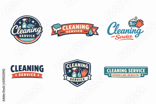 Cleaning service logo collection showcasing professional maintenance, hygiene, and household sanitation emblems for businesses