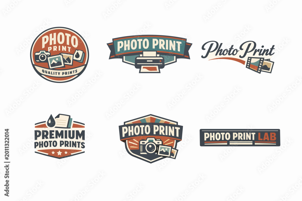 Obraz premium Various vector badges and emblems for photo print services, showing concepts of quality, premium prints, and lab services