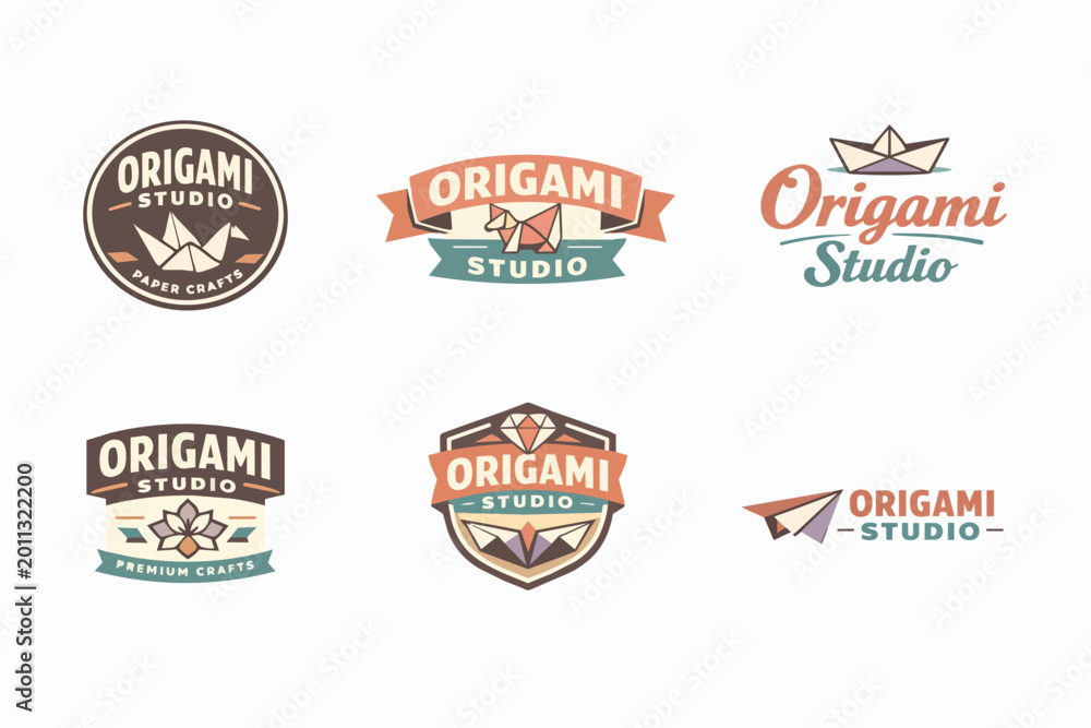 Fototapeta premium Origami studio branding collection with paper folding badges, emblems, and creative craft logos