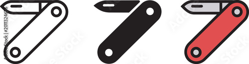 Multitool pocket knife icons set in outline solid and colored styles with folding knife user travel