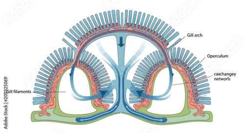 Canvastavla Diagram of fish gill anatomy showing water flow and gas exchange.