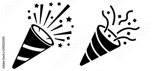 Quadro su tela Party popper and confetti cracker vector icon set for celebration