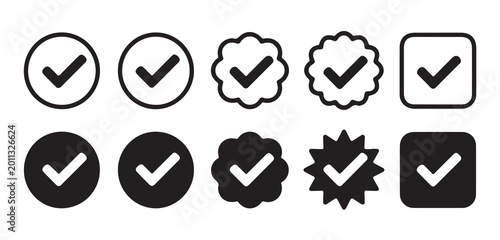 Konstfotografi Modern check mark icon set featuring circular and square frames for app interface design