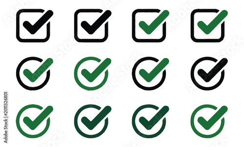 Free Download Green and black checkmark box and circle icons for sustainability and ecological approval. - GFXLoad