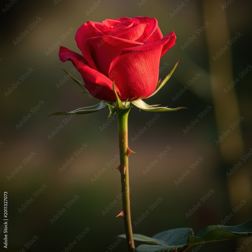 Obraz premium Close-up of a beautiful red rose bud opening