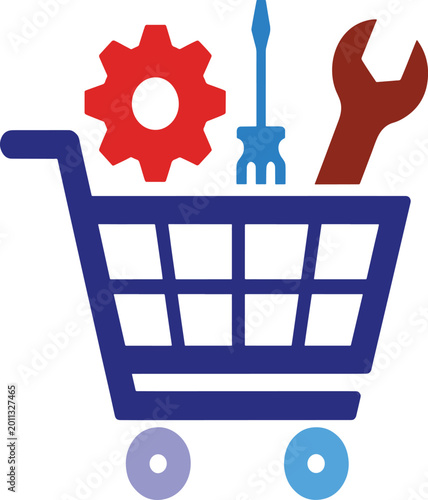 Shopping cart with gear wrench and screwdriver for ecommerce and repair services