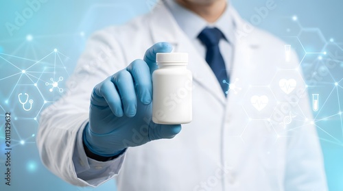 Medicine Bottle Held by Doctor Promoting Pharmaceutical Drug Use