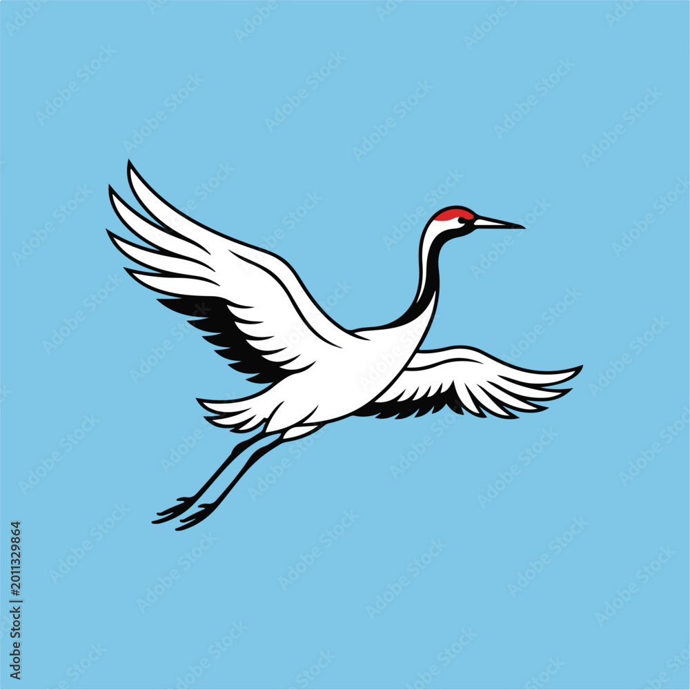 Fototapeta premium Flying White Bird With Red Head.