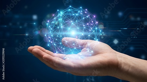 Network Sphere Held in Hand Symbolizing Global Connection and Technology