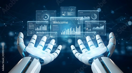 Robot Hands Show Data Analytics and Business Intelligence Technology Overview