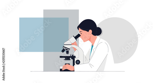 Scientist examining sample under microscope in a modern laboratory