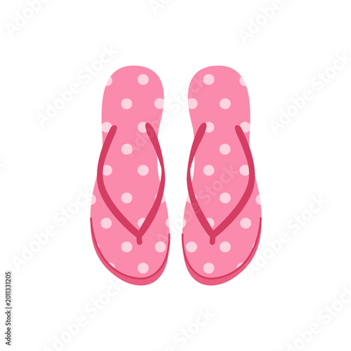 Canvas Print Cute pair of pink flip flops with polka dots