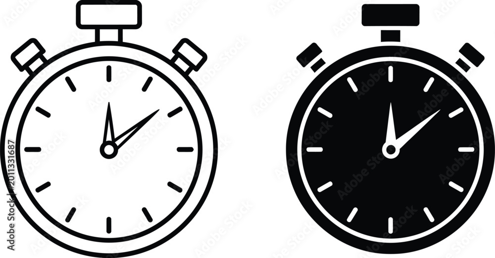 Fototapeta premium Black and white stopwatch icons in line style