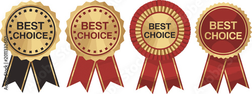 Fényképezés Gold and Red Best Choice Award Ribbon Set with Black and Red Variations for Prod