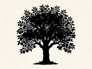 Apple tree silhouette clipart vintage orchard graphic for fall designs