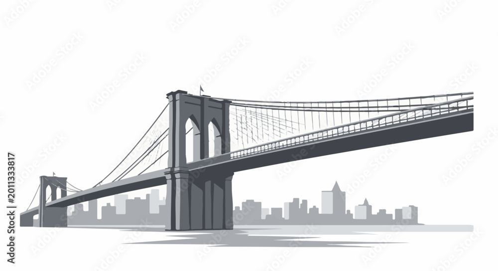 Fototapeta premium Iconic suspension bridge spans across a city skyline with water in the foreground