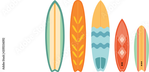 Obraz na płótnie Colorful surfboard collection illustration featuring retro beach designs and mod
