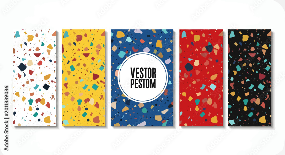 Obraz premium Set of five colorful terrazzo seamless patterns for social media story templates and vertical banners