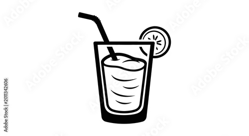 Fotografie Refreshing Drink with Lemon and Straw.