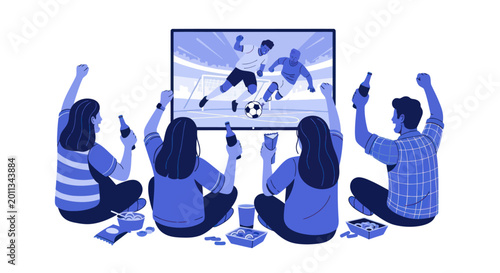 Quadro su tela Friends watching soccer on television.
