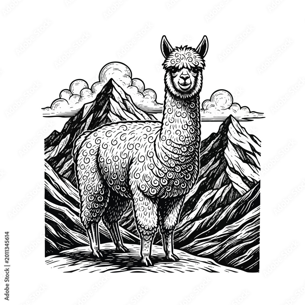Fototapeta premium Detailed illustration of an alpaca animal.