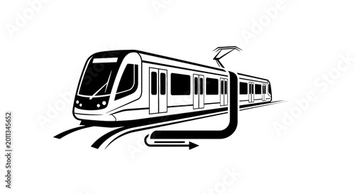 Fotografi Modern train on railway tracks moving.