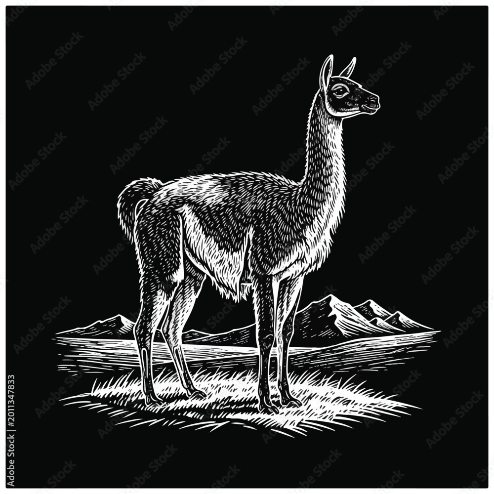 Fototapeta premium Llama standing on grassy field.