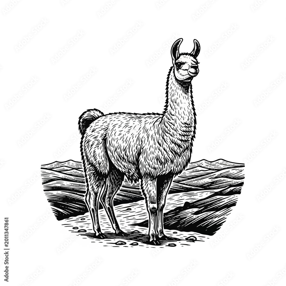 Fototapeta premium Llama standing on rocky terrain.
