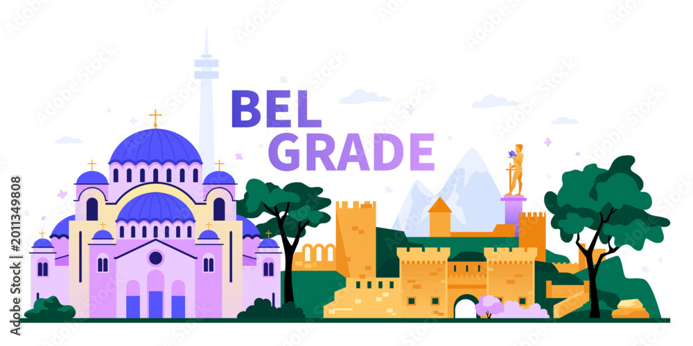 Φωτογραφία Belgrade Landmarks - colorful flat design illustration