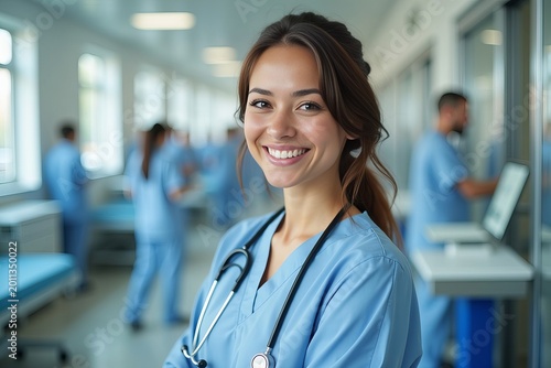 Free Download Female Medical Illustrator with a Bright Smile Working in a Hospital, Exuding Professionalism and Friendliness as a Healthcare Provider. - GFXLoad