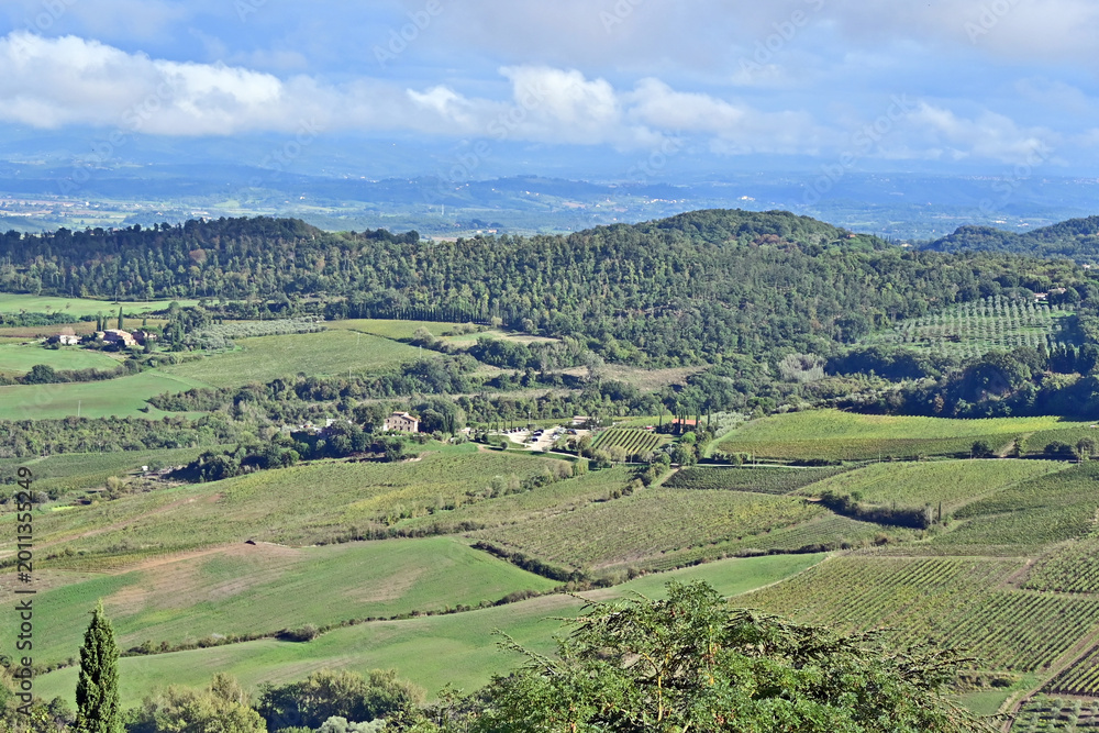 Naklejka premium Montepulciano, veduta della valle dalla Chiesa o Santuario della Madonna di San Biagio, Val d'Orcia, Toscana