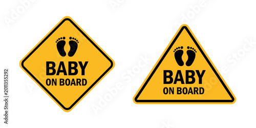 Tableau sur toile baby on board yellow warning sign isolated vector illustration