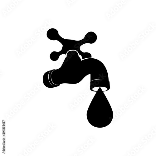 Faucet with drop of water vector icon. water tap with drops icon.