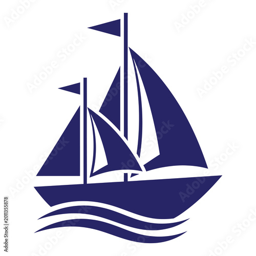 Φωτογραφία Sailing boat with two masts and flags on the sea waves icon