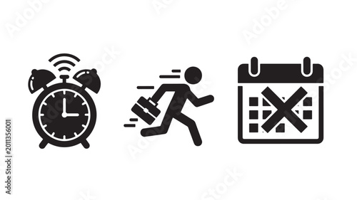 Vector Illustration Of Rushing Businessman Missing Deadline With Alarm Clock And Calendar For Time Management And Productivity Concept Isolated On Transparent Background