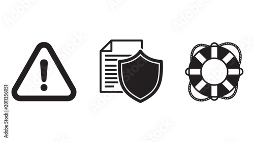 Vector Illustration Of Warning Sign, Secure Document, And Lifebuoy For Safety And Protection Concept Isolated On Transparent Background