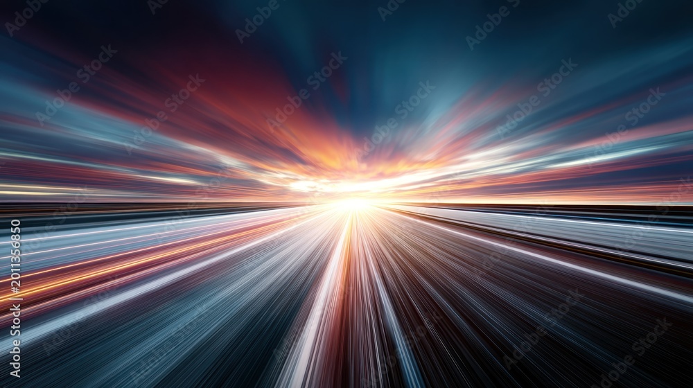 Obraz premium Abstract motion blur of light trails towards the horizon