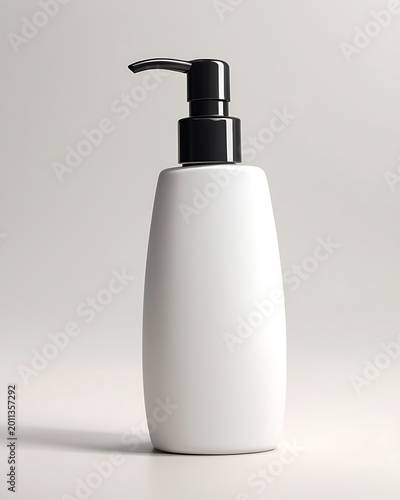 Modern Lotion Bottle: A sleek, minimalist white lotion bottle with a black pump dispenser, perfect for showcasing skincare or personal care products.